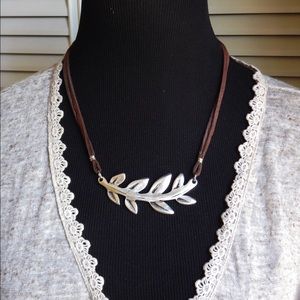 Rustic feather and leather statement necklace